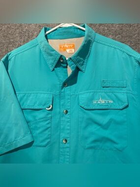 Habit Fishing Shirt Men L Teal Green Aqua Button Up Vented Performance UPF Light